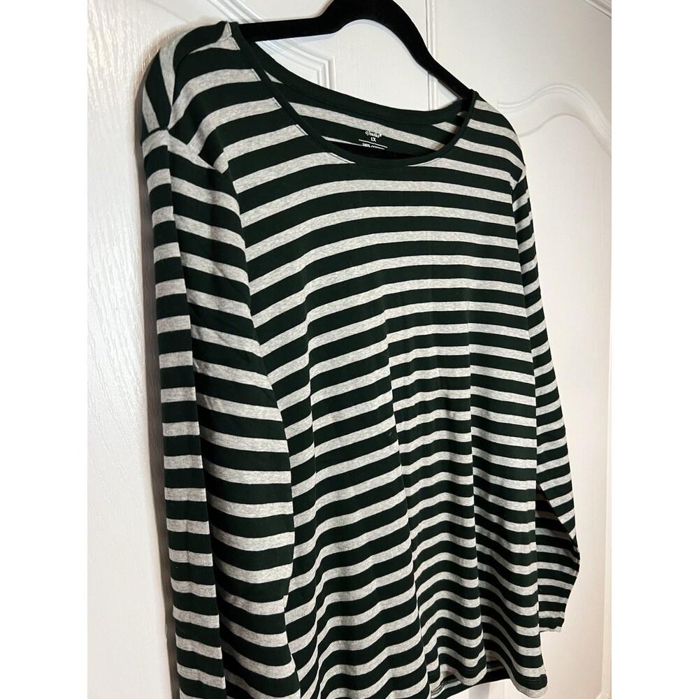 CJ Banks Women Top Shirt Knit Green Gray Stripe Plus Sz 1X Long Sleeve Soft NWT - Picture 2 of 12